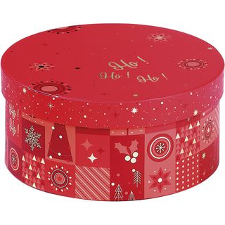 Coffret carton rond MOSAIQUE FESTIVE rouge/rose/dorure  chaud or 