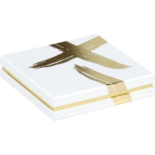 Caixa carto quadrada chocolates 4 linhas ASSINATURA branco/estampagem a quente ouro