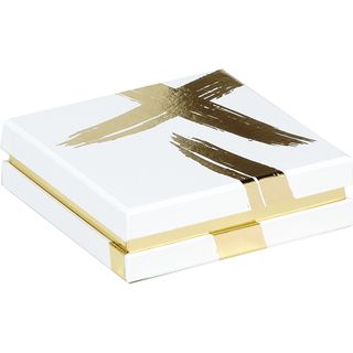 Caixa carto quadrada chocolates 3 linhas ASSINATURA branco/estampagem a quente ouro