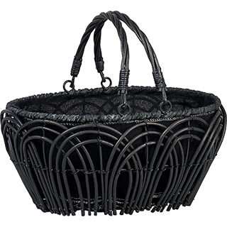 Basket oval wicker black fabric wicker handles 