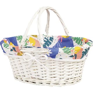 Basket wicker/wood oval CITRUS GARDEN white fabric foldable handles 