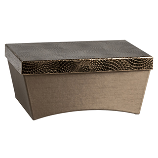 Box cardboard rectangle brown iridescent/lid helix pattern metal handles