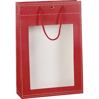 Saco de papel vermelho com janela PVC/asas de cordo