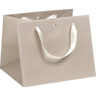 Bag paper taupe white handles satin beige eyelet 