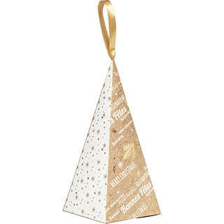 Cone paper Bonnes Ftes kraft/white/gold satin ribbon