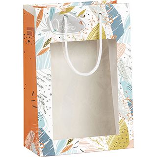 Bag paper orange/fresh PVC window white cord handles eyelet