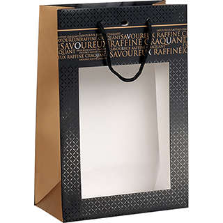 Bag paper Savoureux black/copper PVC window handles rope eyelet