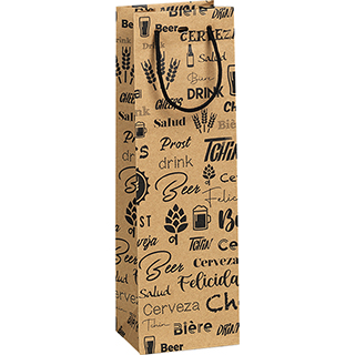 Bag paper kraft 1 bottle beer black design cord handles eyelet