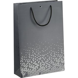 Bolsa papel 3 botellas LUZ Y SOMBRA gris/impresin UV asas cordn gris ojal separador