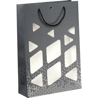 Bolsa papel 3 botellas LUZ Y SOMBRA gris/impresin UV asas cordn gris ojal separador