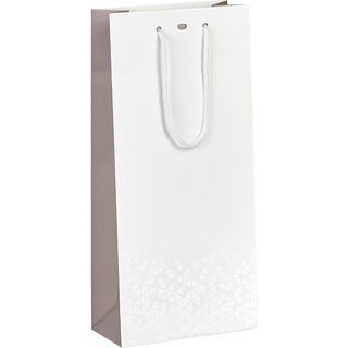 Bolsa papel 2 botellas LUZ Y SOMBRA blanco/topo/impresin UV asas cordn gris ojal separador