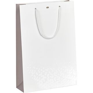 Sac papier 3 bouteilles OMBRE ET LUMIERE blanc/taupe/vernis slectif poignes corde oeillet de fermeture intercalaire 