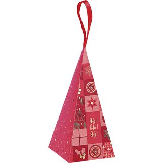 Pyramide papier MOSAIQUE FESTIVE  rouge/dorure  chaud ruban satin rouge 