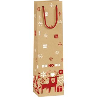 Bag paper kraft 1 bottle NORDIK red/white handles natural paper red eyelet 