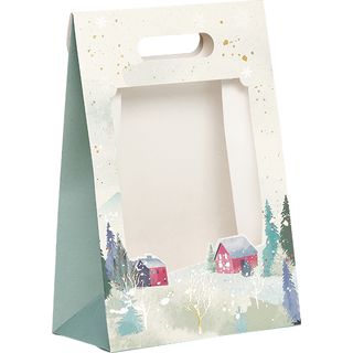 Bag paper foldover SNOWY COUNTRY/gold hot foil stamping PET window adhesive closure