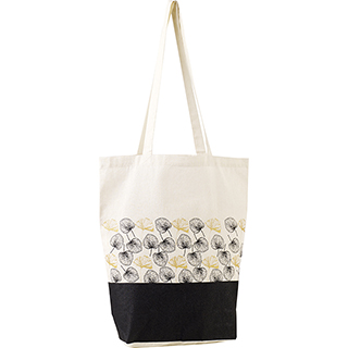 Bolsa de algodão, decoração ginko folhas preto/dourado 2 alças 