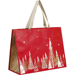 Bag non-woven polypropylene MERRY CHRISTMAS red/gold/white 2 nylon handles