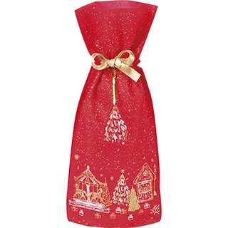 Bag polypropylene non-woven red/white/gold chalets gold satin ribbon gift tag