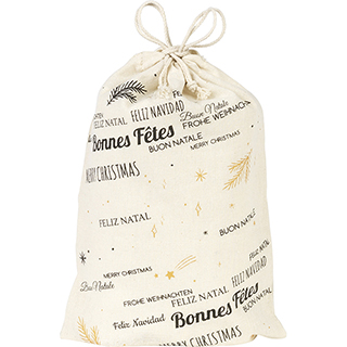 Bolsa algodn natural FELIZ NAVIDAD gris/dorado cinta cordn