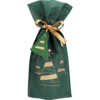 Bag non-woven polypropylene green/copper Christmas trees copper satin ribbon tag