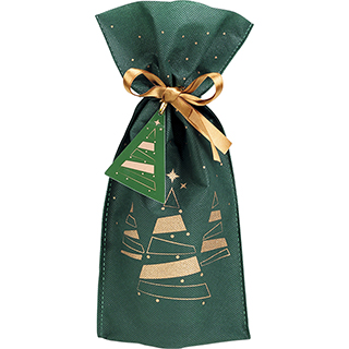 Bolsa polipropileno no tejido verde/cobre rbol de Navidad cinta de raso cobre etiqueta