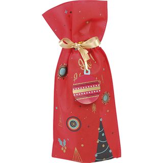 Bag non-woven polypropylene CHRISTMAS MOSAIC/green/red/gold satin ribbon gold tag