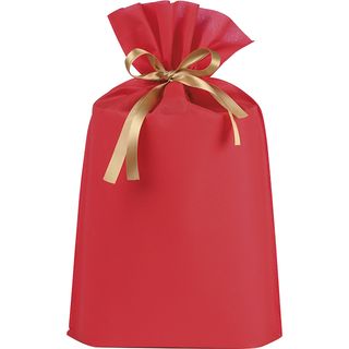 Bolsa polipropileno no tejido rojo cinta satn oro etiqueta