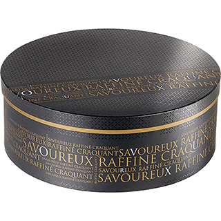 Coffret carton rond SAVOUREUX noir/cuivre/vernis slectif