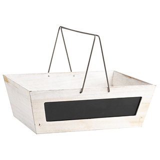Basket wood rectangle slate 2 foldable handles