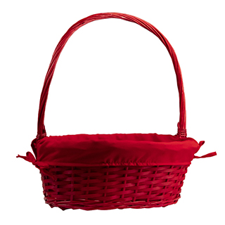 Basket wicker oval red fabric 1 fixed handle