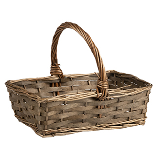 Basket wicker/wood rectangle brown 1 fixed handle