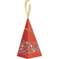 Pyramide papier décor Bonnes Fêtes rouge/blanc/dorure or ruban satin 