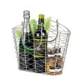 Oval silver metal basket with foldable handles - 33x16x27 cm