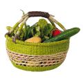 Round openwork seagrass basket - lime green & natural colour - d29x15 cm