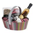 Oval grey/stripes basket with retractable handle