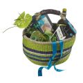 Round seagrass basket - green/natural/purple/blue