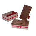 Rectangular brown gingham, leather effect Photo Frame gift box with printed red bow 33x21x12 cm