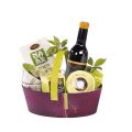 Oval wine-colored hessian basket with retractable handle
