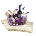 Oval purple metal basket with Mon ptit march plate & foldable handles