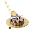 Round black tray with gold & purple stripes (hot foil)