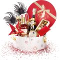 Round white/red/gold "Bonnes Ftes" gift box with golden bow D34x13 cm