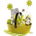 Oval green basket with foldable handles 25x19x8 cm