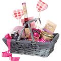 Rectangular grey split willow and wood basket with foldable handles 35x27x13 cm