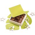 Rectangular 3 row chocolate wood box with green faux leather lid