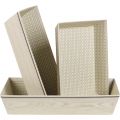 Canasta de carton rectangular / crema y imitacion madera