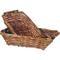 Rectangular willow basket /2 wood handes / brown