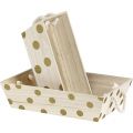Rectangular wood basket / gold polka dot design / rope handles