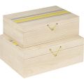 Rectangular wood box / yellow and grey stripe design / elastic closing system