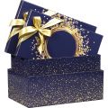 Caja rectangular "Bonnes Ftes" azul/dorado con nudo dorado 