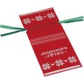 "Joyeuses Ftes" non woven polypropylene gift bag / red and white with green satin ribbons